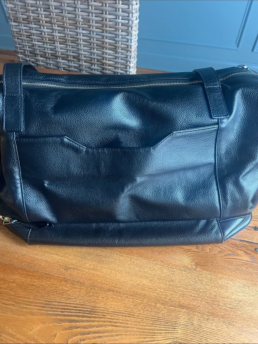 Black Pebbled Link and Kings Leather Duffel Bag
